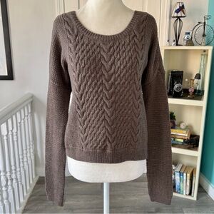 Alice + Olivia 100% Wool Boxy Cable Knit Sweater in Chocolate Brown (size S)